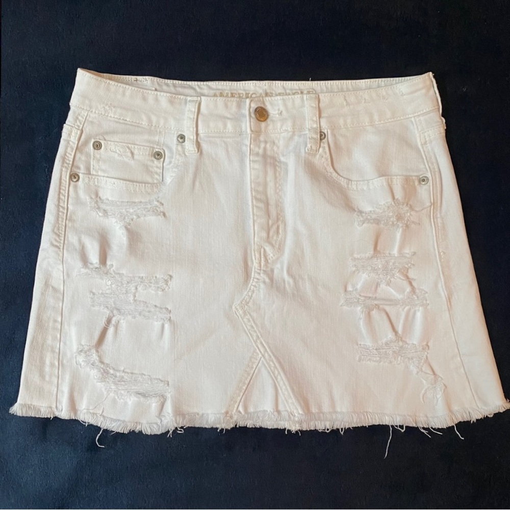American Eagle Stretch White Jean Mini Skirt